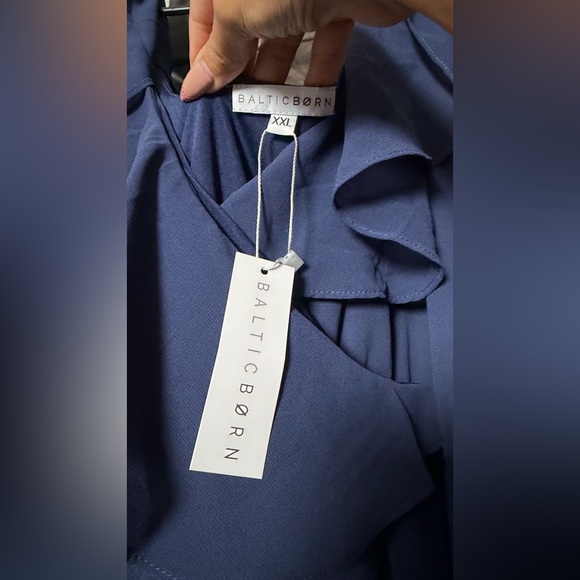 Baltic Born Blue Ruffle Midi Dress XXL NWT Boho Flowy Missing Belt - Picture 4 of 5